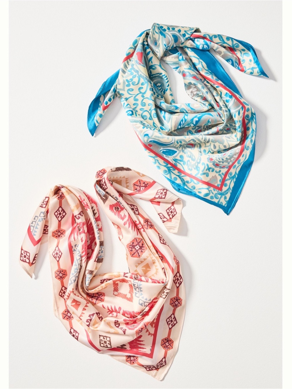 Anthropologie Silky Scarves Bag Head Hair Scarf New Set of 2 Icon Teal Rose